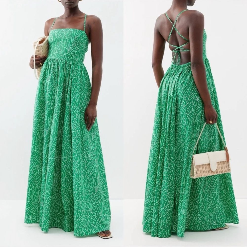 Staud Courtney Palm Maxi Dress In Green Size Medium